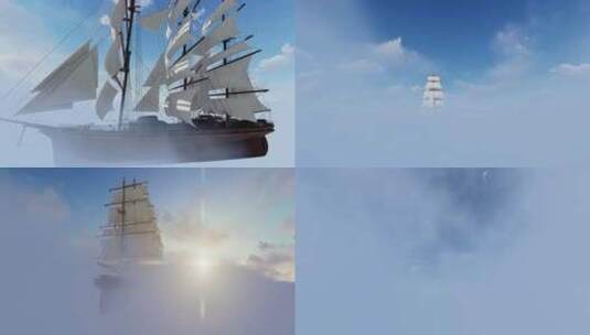 古代帆船大海航行高清在线视频素材下载