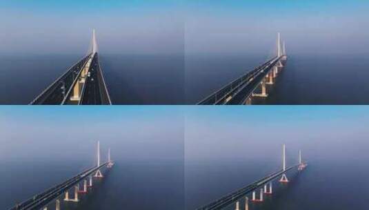 航拍上海长兴岛长江大桥高清在线视频素材下载