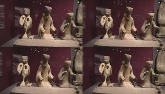 西汉陶俑陶舞俑，徐州博物馆藏高清在线视频素材下载