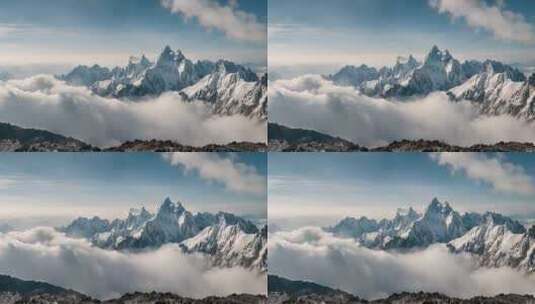 雪山云雾森林阳光树林远山峰大自然生态风景高清在线视频素材下载