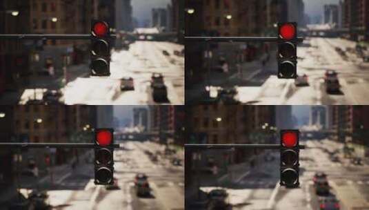 城市街道上的红色交通灯高清在线视频素材下载
