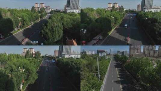 航拍城市道路  绿化带高清在线视频素材下载