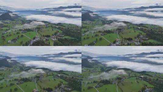 奥地利施拉德明山谷的云雾-空中4k高清在线视频素材下载