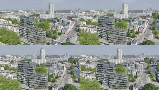 空中兴趣点拍摄了法国雷恩让·努维尔大楼的高清在线视频素材下载
