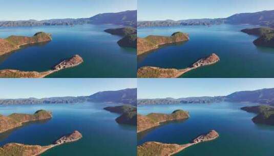 云南丽江泸沽湖里格半岛白昼航拍实时高清在线视频素材下载