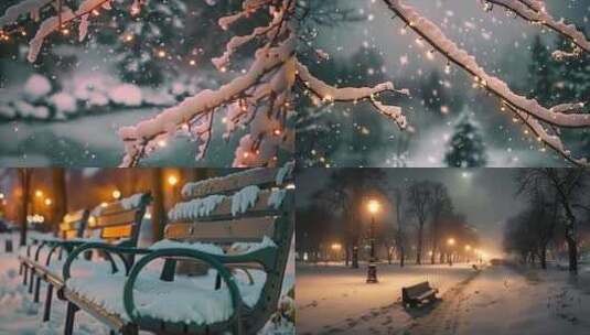 唯美城市雪景下雪天夜晚夜景素材原创高清在线视频素材下载
