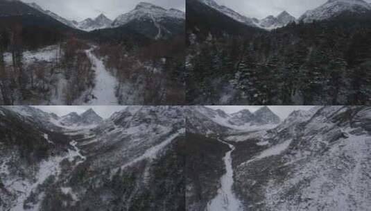 冬天毕棚沟雪景fpv穿越机航拍阿坝州雪山高清在线视频素材下载