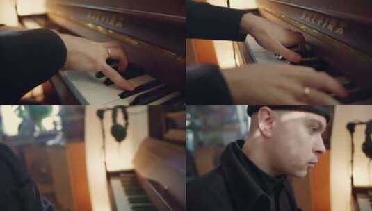 弹钢琴手部琴键特写 钢琴素材高清在线视频素材下载
