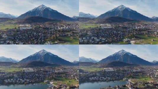 雪山下的瑞士施皮茨小镇高清在线视频素材下载