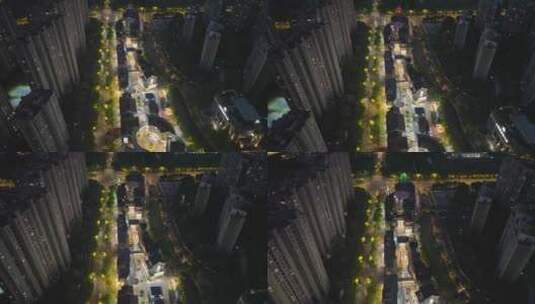 上海嘉定新城西云楼商业街夜晚航拍高清在线视频素材下载