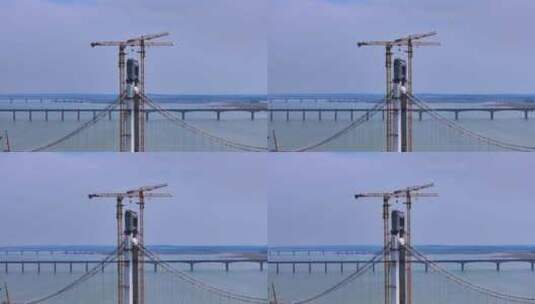 建设中的城市跨江大桥高清在线视频素材下载