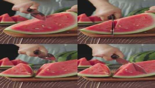 夏天切西瓜吃西瓜高清在线视频素材下载