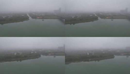 雨雾中的广东东江流域航拍高清在线视频素材下载