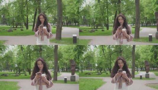 夏天公园里一个手里拿着电话的中年俄罗斯女高清在线视频素材下载