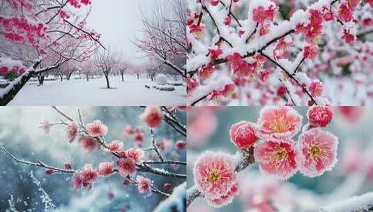 雪中红梅 梅花 雪梅 雪中梅花高清在线视频素材下载