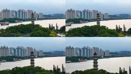 航拍温州江心屿全景  江心屿古塔高清在线视频素材下载