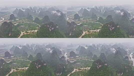 航拍烟雨漓江自然风光高清在线视频素材下载