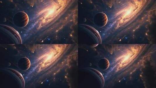 神秘宇宙中多颗星球的奇幻景象高清在线视频素材下载