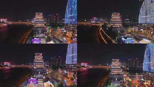 陕西安康西城坊夜景航拍合集高清在线视频素材下载