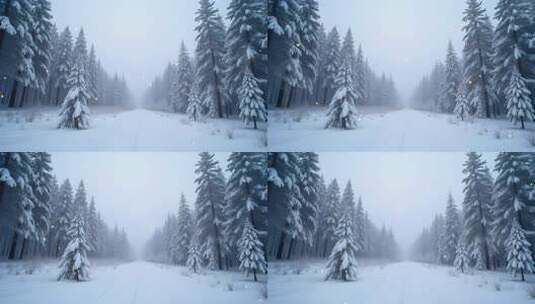 壮观冷杉雪景4k舞台粒子活动背景高清在线视频素材下载