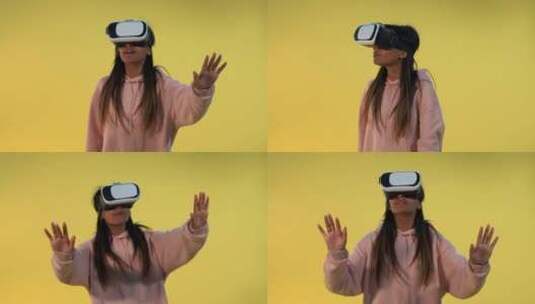 女孩使用虚拟眼镜高清在线视频素材下载