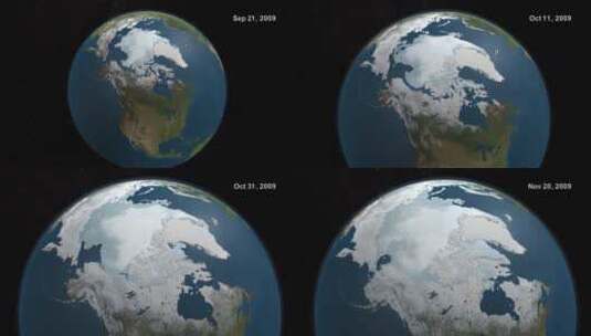 全球动画地图显示北极海冰形成高清在线视频素材下载