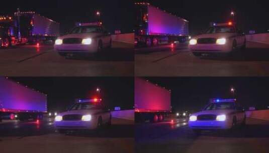 夜间警车停在高速口高清在线视频素材下载