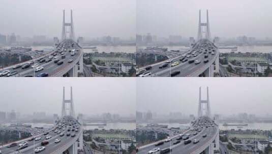 清晨南浦大桥航拍风光高清在线视频素材下载