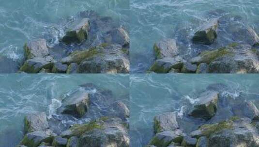 海浪拍打海边礁石高清在线视频素材下载