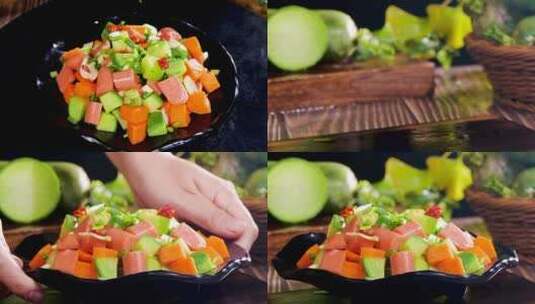胡萝卜水果萝卜炒火腿高清在线视频素材下载