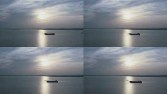 航拍湖南洞庭湖渔船视频高清在线视频素材下载