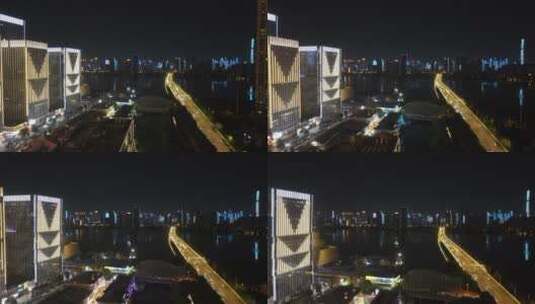 航拍武汉城市夜景交通高清在线视频素材下载