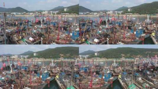 航拍大连旅顺龙王塘渔港高清在线视频素材下载