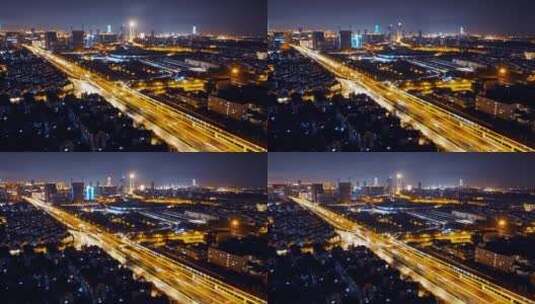 上海南站夜景延时航拍高清在线视频素材下载