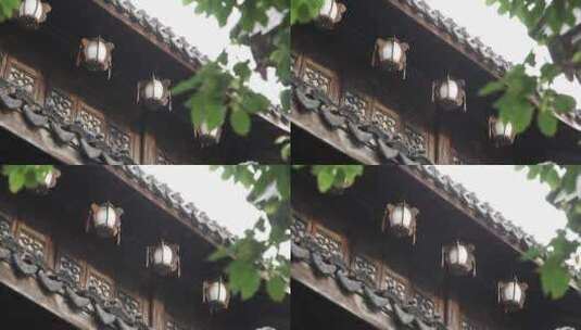 传统园林别墅建筑屋檐下挂着灯笼高清在线视频素材下载