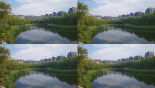 4K高清实拍西安曲江遗址公园南湖风景高清在线视频素材下载