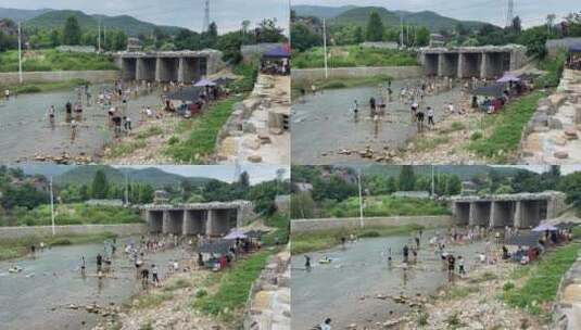 济南南部山区云河桥，野外山谷溪流玩水地高清在线视频素材下载