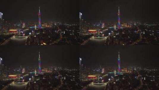 广东省广州市珠江新城天河CBD夜景航拍高清在线视频素材下载