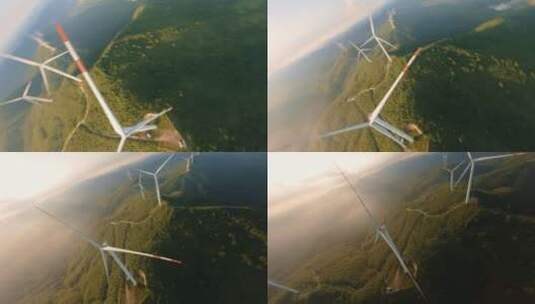 穿越机中国华能风力发电风车高清在线视频素材下载