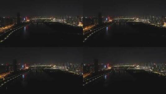 泉州晋江夜景航拍东海泰禾广场城市江滨夜景高清在线视频素材下载