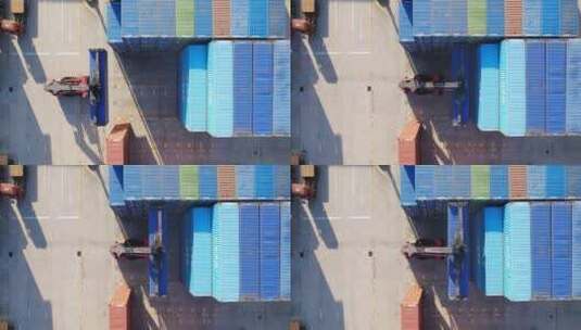 江西九江物流繁忙的九江港集装箱堆场高清在线视频素材下载