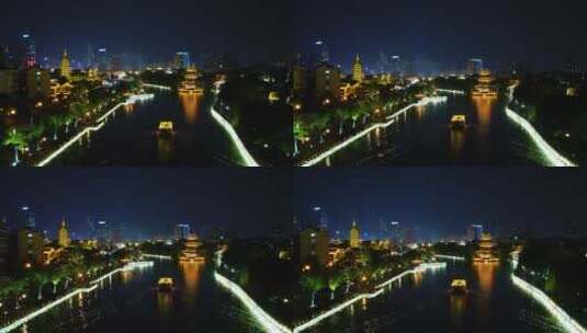 淮安市中心夜景-4k航拍高清在线视频素材下载