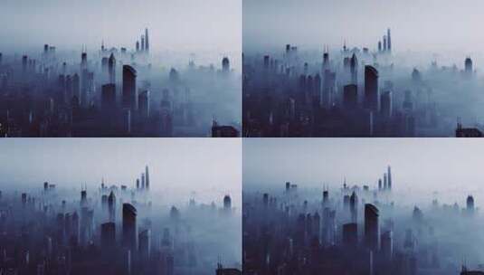 上海天际线雾天航拍高清在线视频素材下载