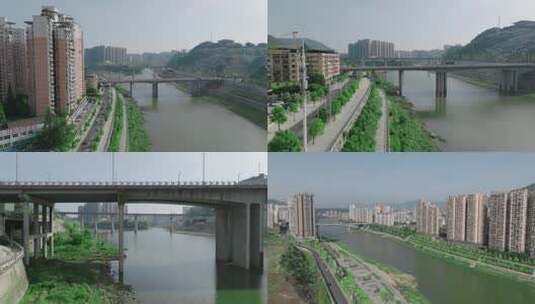 城市，桥梁，河边，楼房4K高清在线视频素材下载
