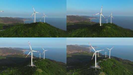 航拍山上风力发电设备高清在线视频素材下载