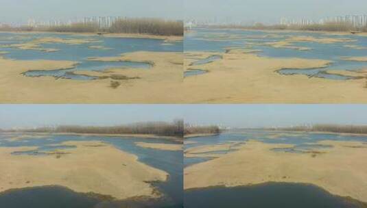 河流干涸冬季城市枯水期河床沈阳浑河高清在线视频素材下载
