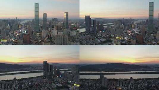 湖南长沙ifs国金中心城市日落夕阳4k航拍高清在线视频素材下载