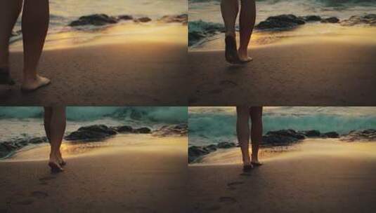 女孩光脚走在沙滩上高清在线视频素材下载