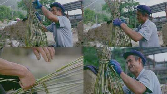 手工匠人在编制竹子艺术品高清在线视频素材下载