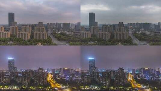 上海嘉定新城日转夜延时4K高清在线视频素材下载